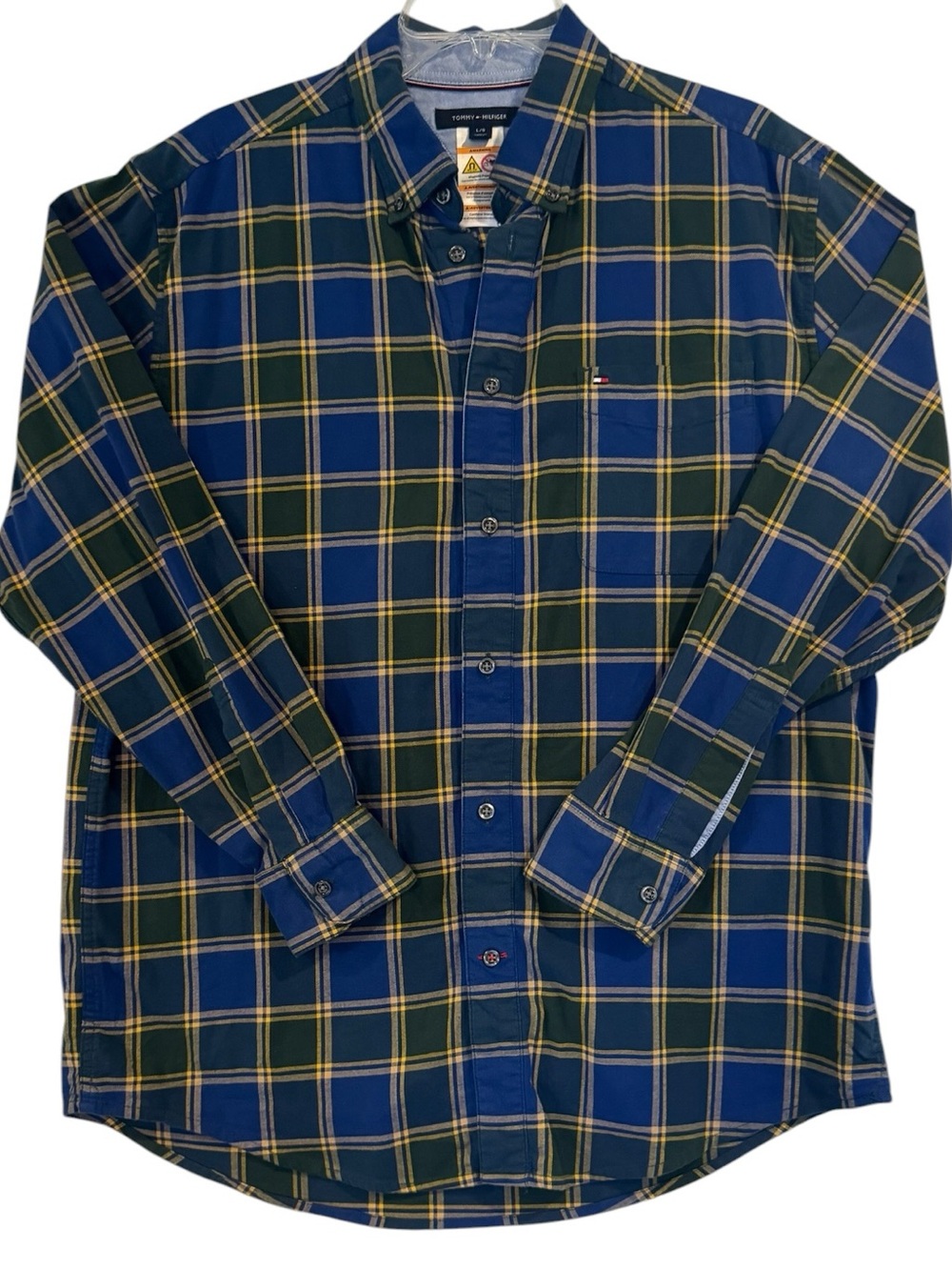 Tommy Hilfiger Men’s Blue & Green Plaid Button-Down Shirt Large